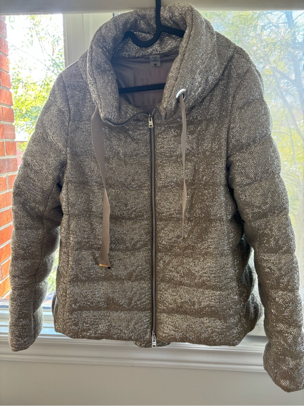 Herno Resort Shimmering Lurex Flared Puffer Jacket Taupe